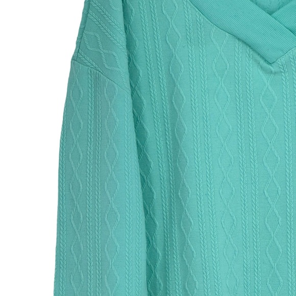 *Women’s French Laundry Turquoise Polyester/Spandex Textured V-Neck Sweater - Picture 5 of 11